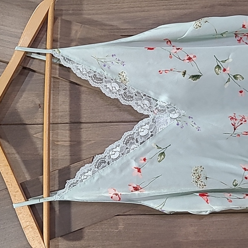 Floral Print Bridal Chemise Light Green